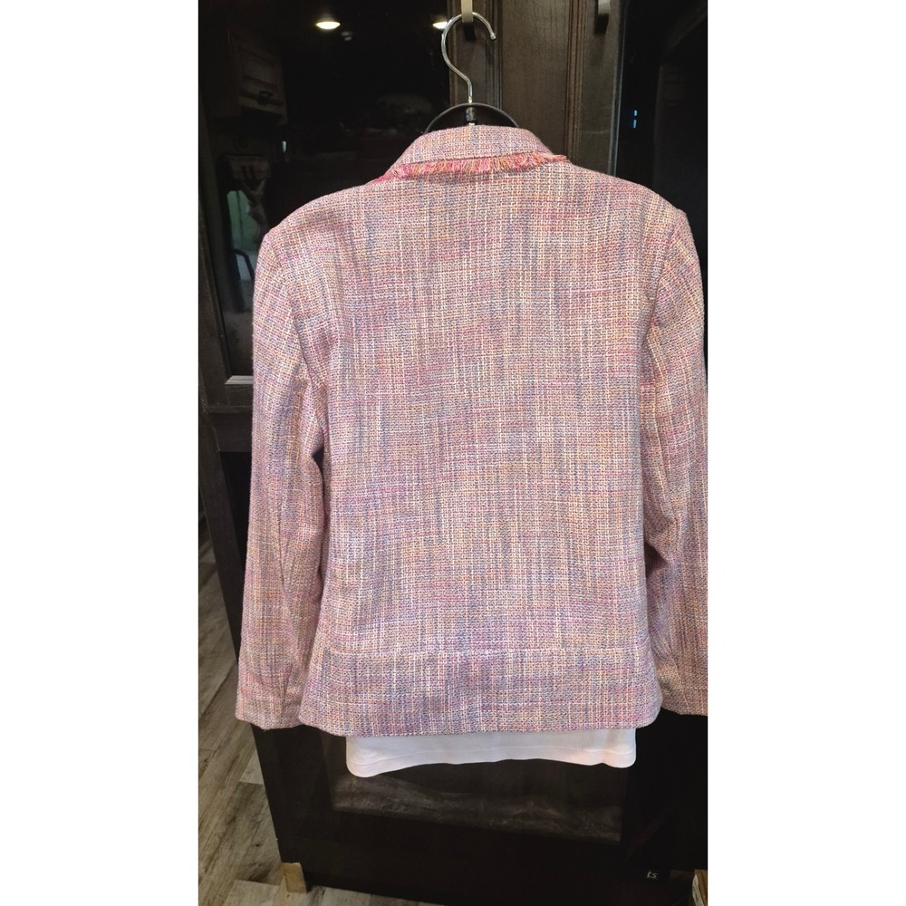 Tweed Fringe Blazer & Pink Tank Set‎ Chic Workwear Outfit Multicolor Jacket 12 - Picture 11 of 17